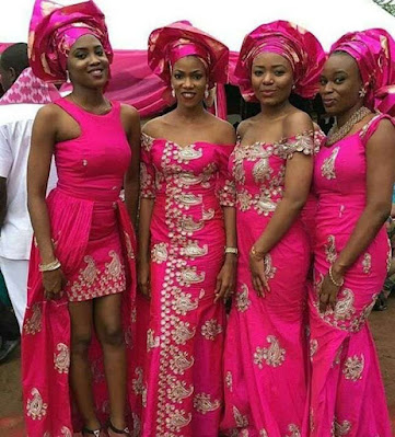 40+ Pink/Peach Asoebi Styles with Lace - Claraito's Blog